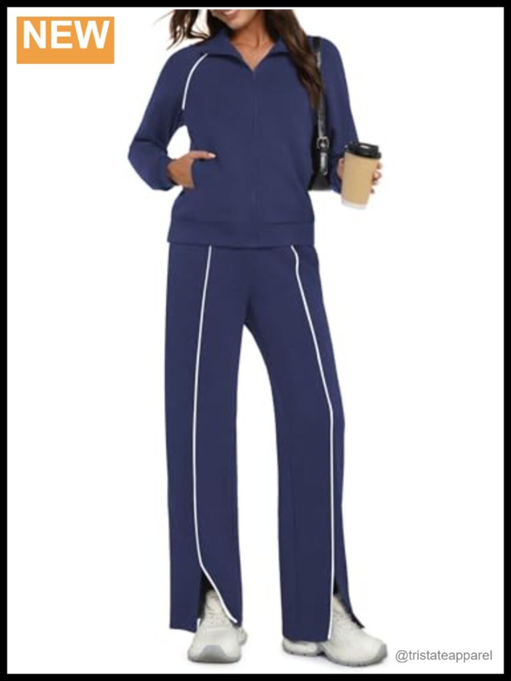 Women's 2 Piece Lounge Set Full Zip Sweatsuit Wide Leg Jogger Set